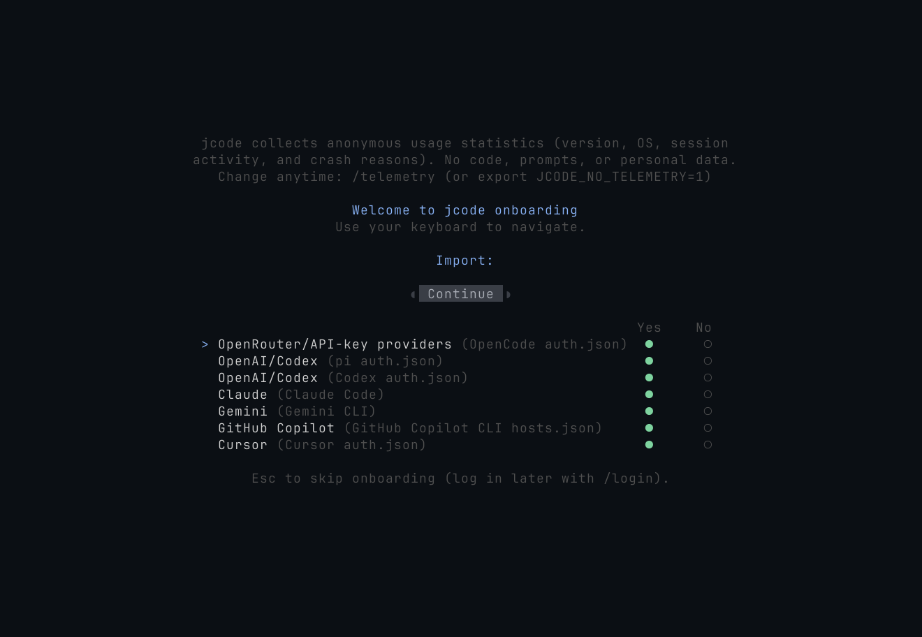 jcode onboarding per-login yes and no checkbox list