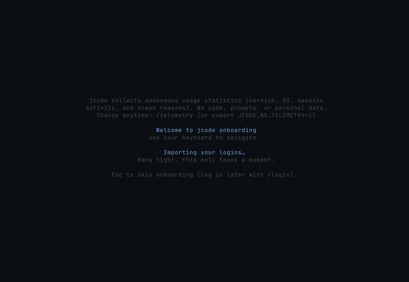 jcode importing detected logins with a progress card